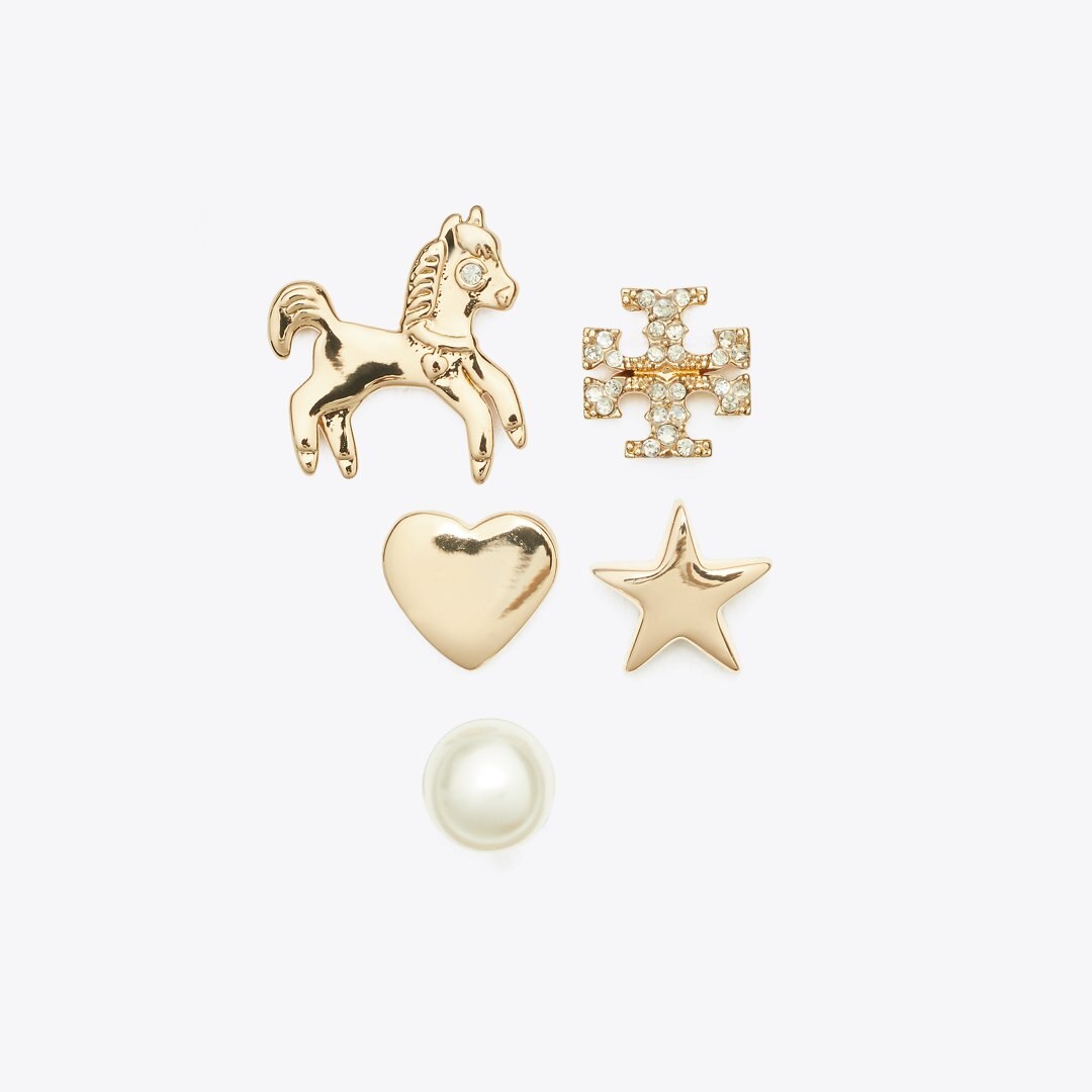 Tory Burch Curiosity Horse Stud Earring Set Tory Gold / Crystal / Pearl