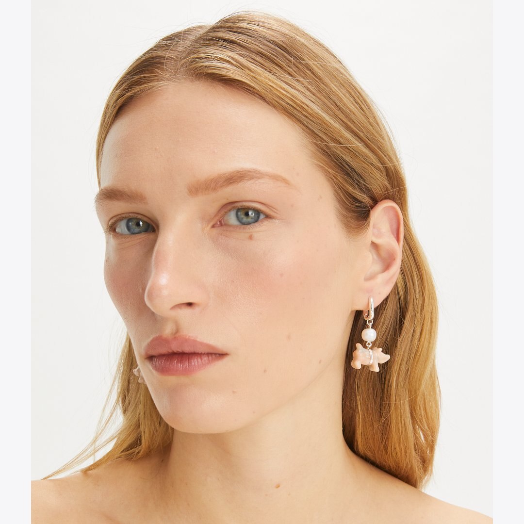 Tory Burch Curiosity Piggie Earrings Light Silver / Pink / Pearl