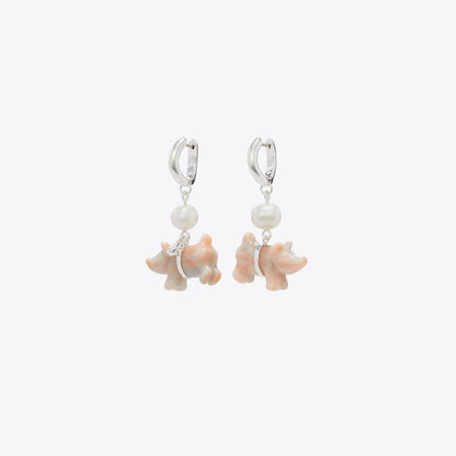 Tory Burch Curiosity Piggie Earrings Light Silver / Pink / Pearl