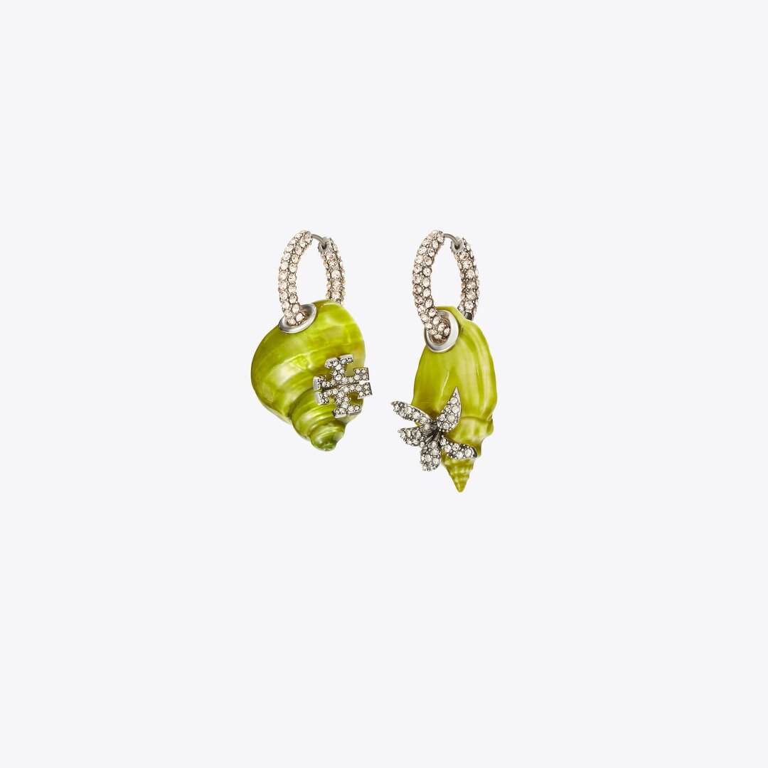 Tory Burch Curiosity Shell Hoop Earrings Yellow