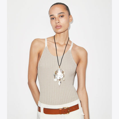 Tory Burch Curiosity Shell Pendant Necklace Black / Ivory
