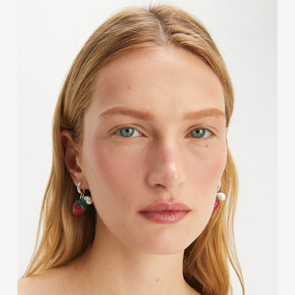 Tory Burch Curiosity Strawberry Earrings Light Silver / Red / Pearl