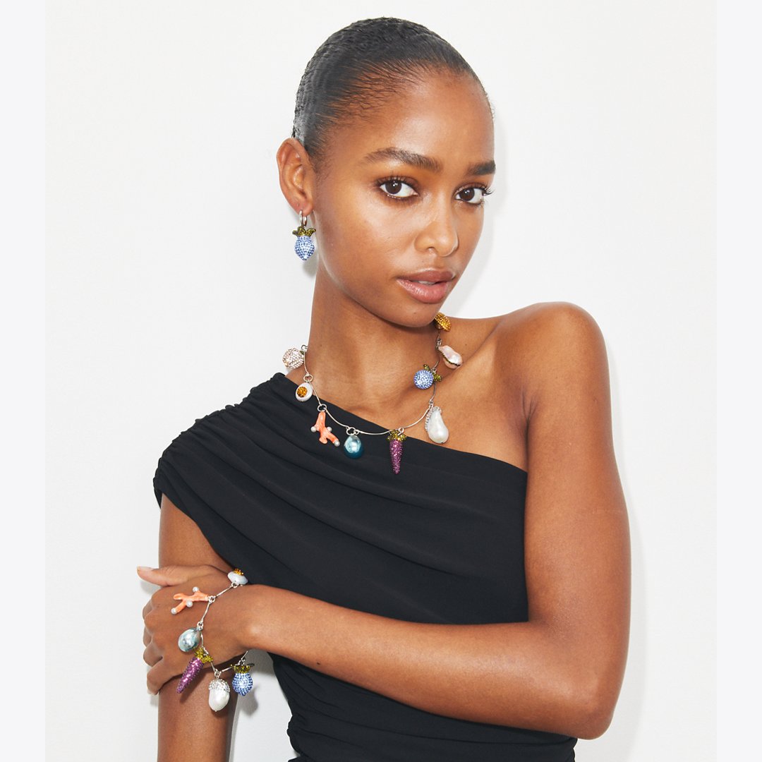 Tory Burch Curiosity Vegetable Necklace Tory Silver / Multi