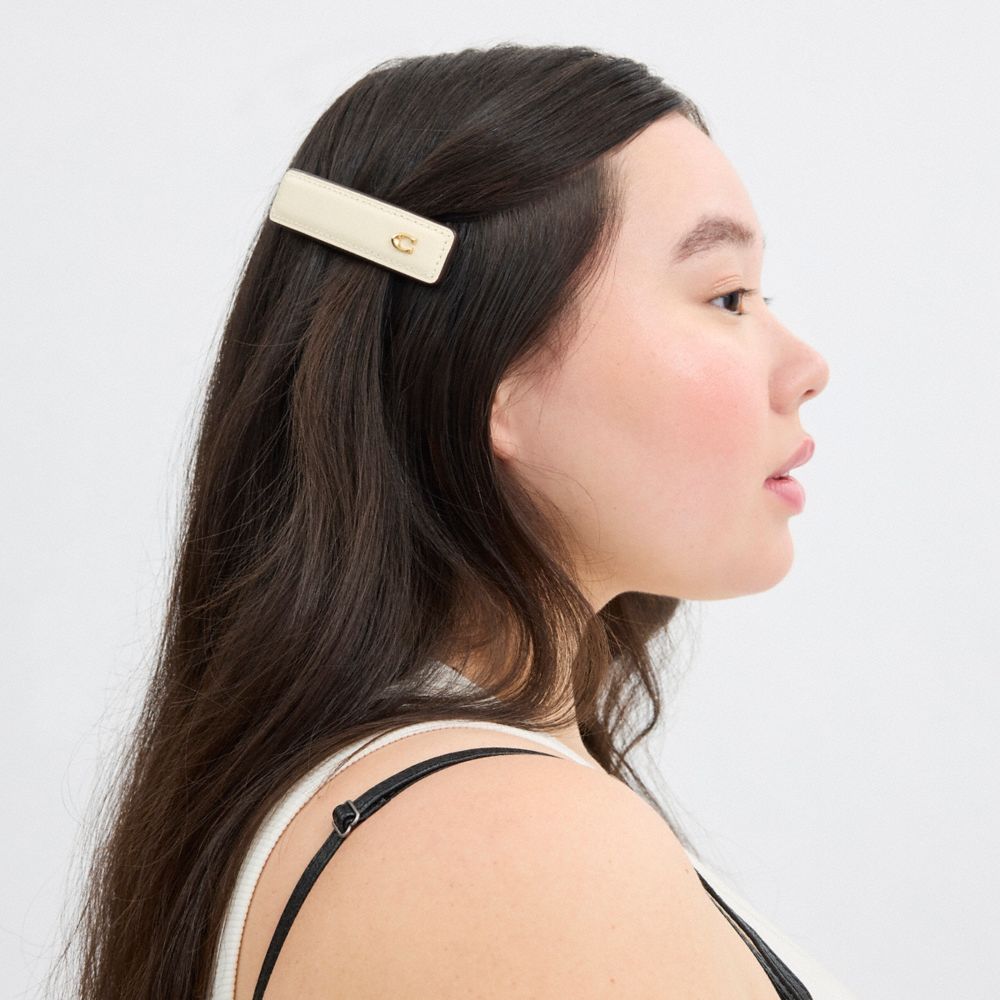 Coach Signature Leather Barrette Chalk