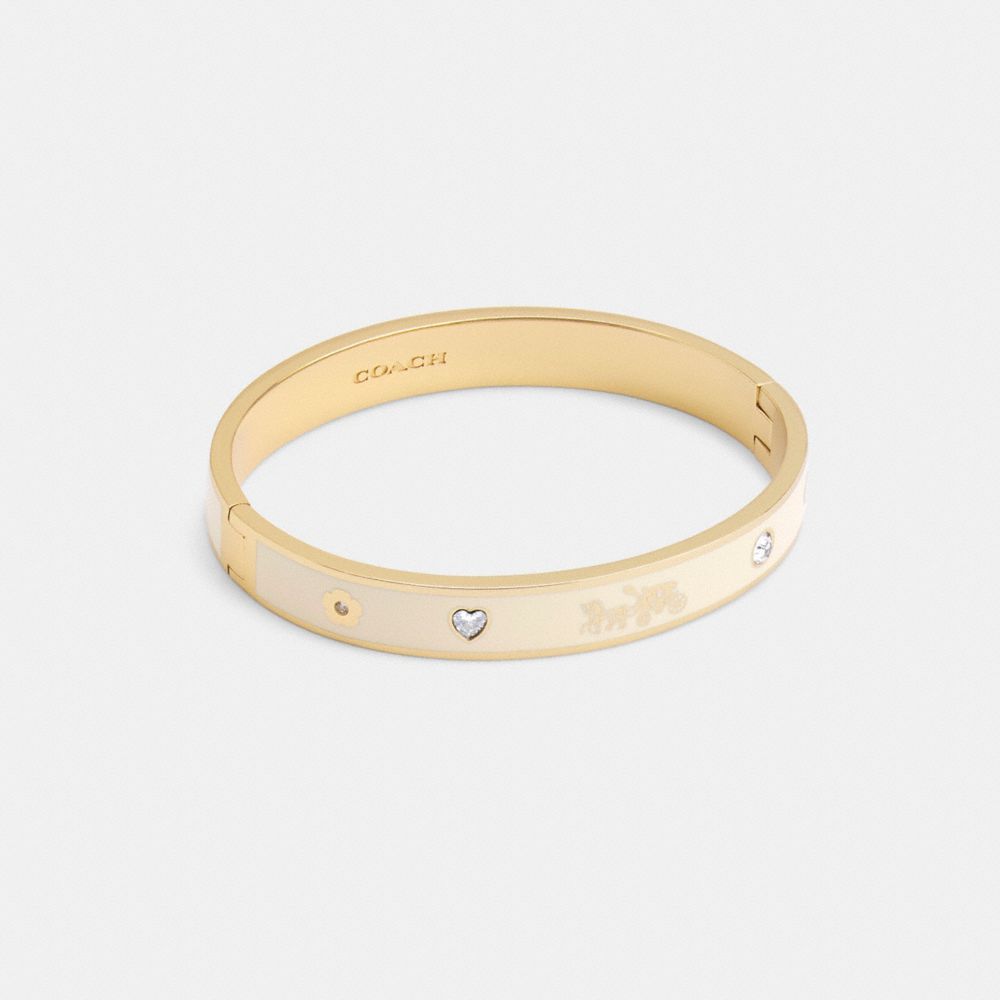 Coach Horse And Carriage Enamel Hinged Bangle Gold Chalk