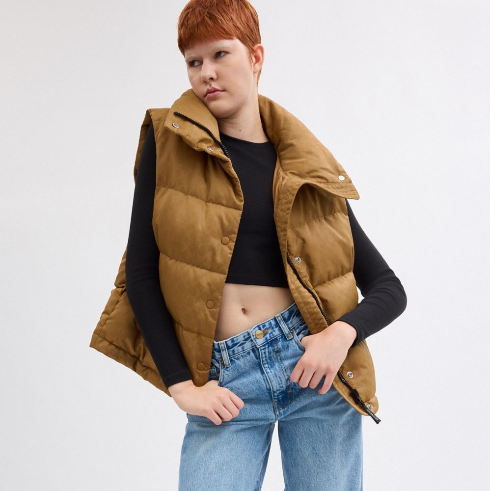 Coach Signature Jacquard Puffer Vest In Recycled Polyamide Chai