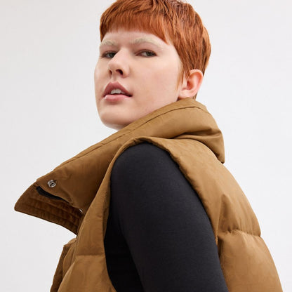 Coach Signature Jacquard Puffer Vest In Recycled Polyamide Chai