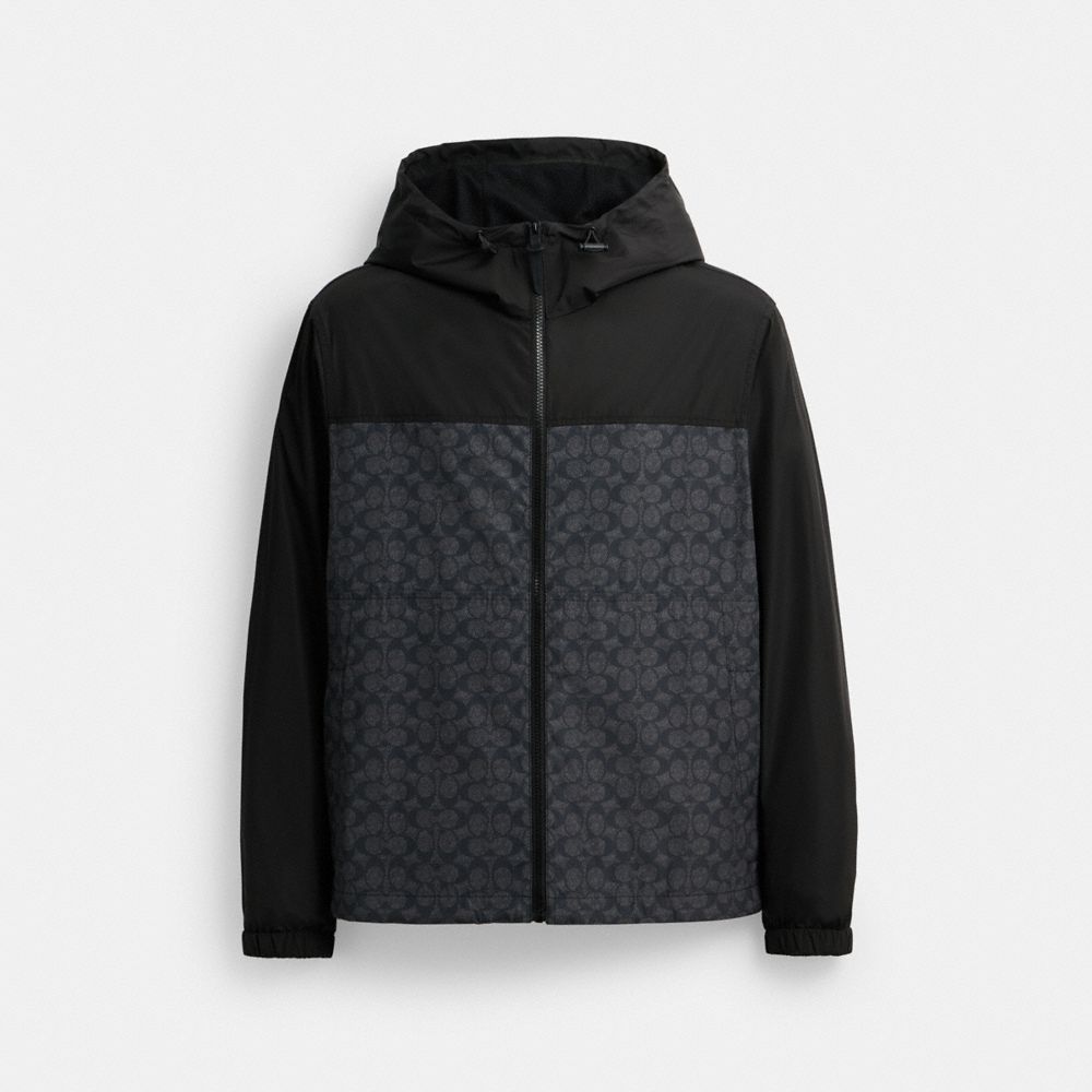 Coach Signature Full Zip Windbreaker In Recycled Polyester Charcoal Signature