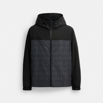 Coach Signature Full Zip Windbreaker In Recycled Polyester Charcoal Signature