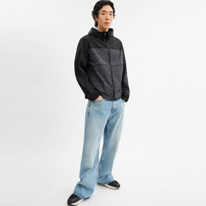 Coach Signature Full Zip Windbreaker In Recycled Polyester Charcoal Signature