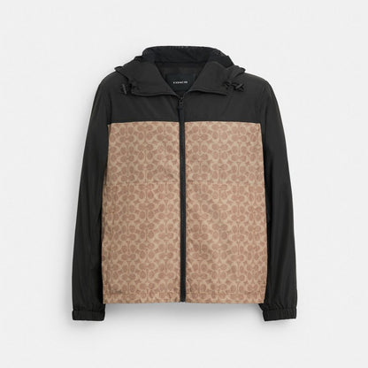 Coach Signature Full Zip Windbreaker In Recycled Polyester Tan Signature