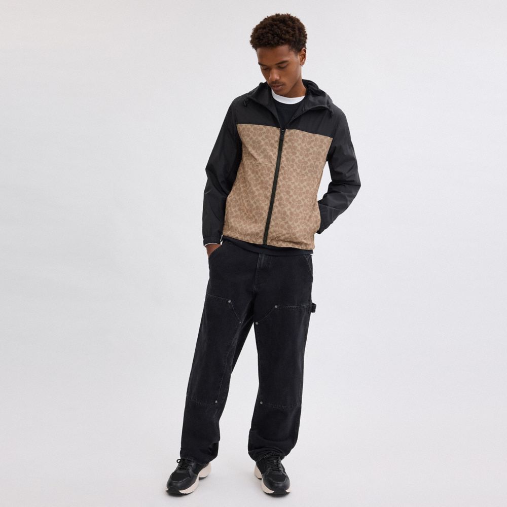 Coach Signature Full Zip Windbreaker In Recycled Polyester Tan Signature