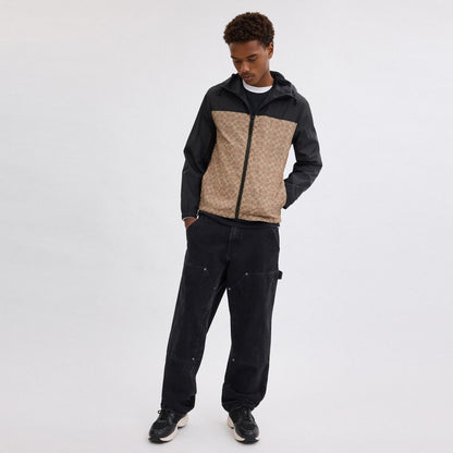 Coach Signature Full Zip Windbreaker In Recycled Polyester Tan Signature