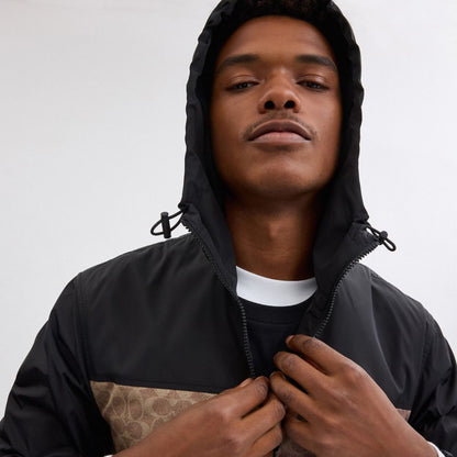 Coach Signature Full Zip Windbreaker In Recycled Polyester Tan Signature