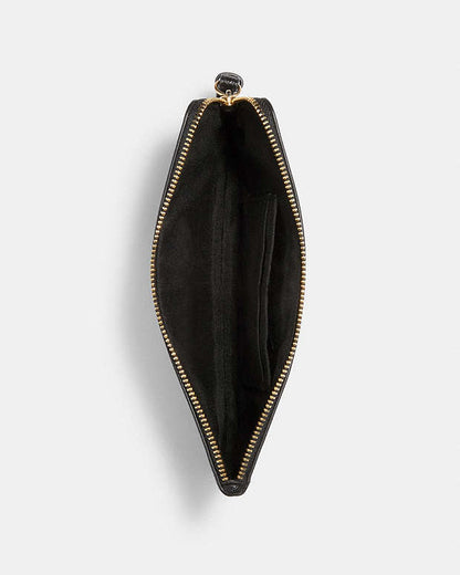 Large Corner Zip Wristlet Crossgrain Leather-Gold-Black Crossgrain Leather-Gold-Black