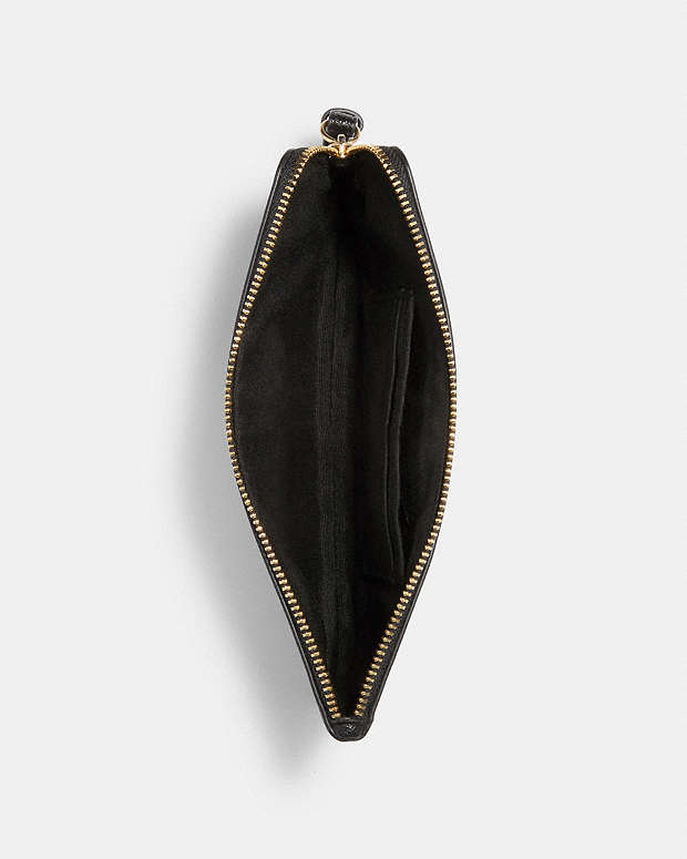 Large Corner Zip Wristlet Crossgrain Leather-Gold-Black Crossgrain Leather-Gold-Black
