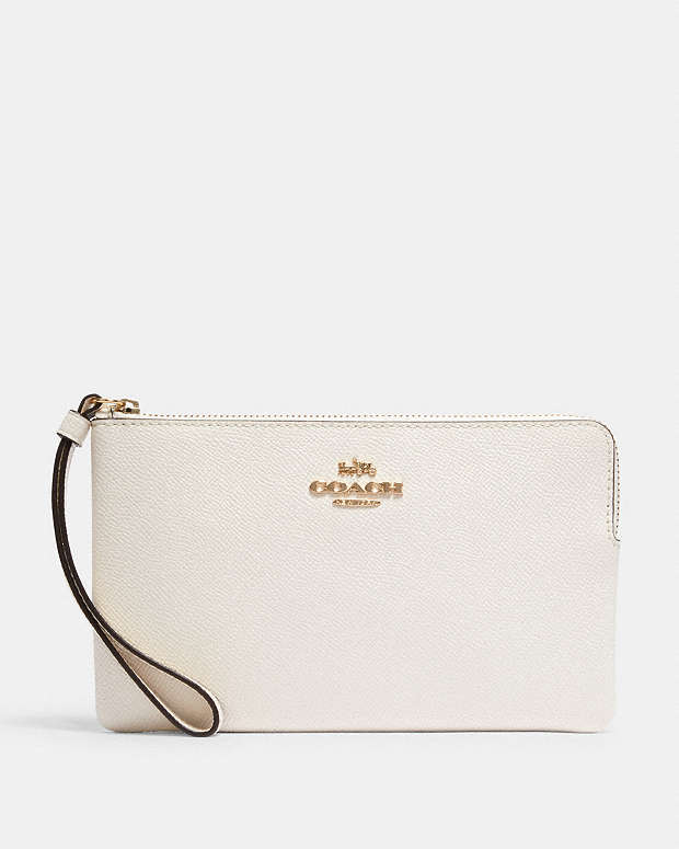 Large Corner Zip Wristlet Crossgrain Leather-Gold-Chalk Crossgrain Leather-Gold-Chalk