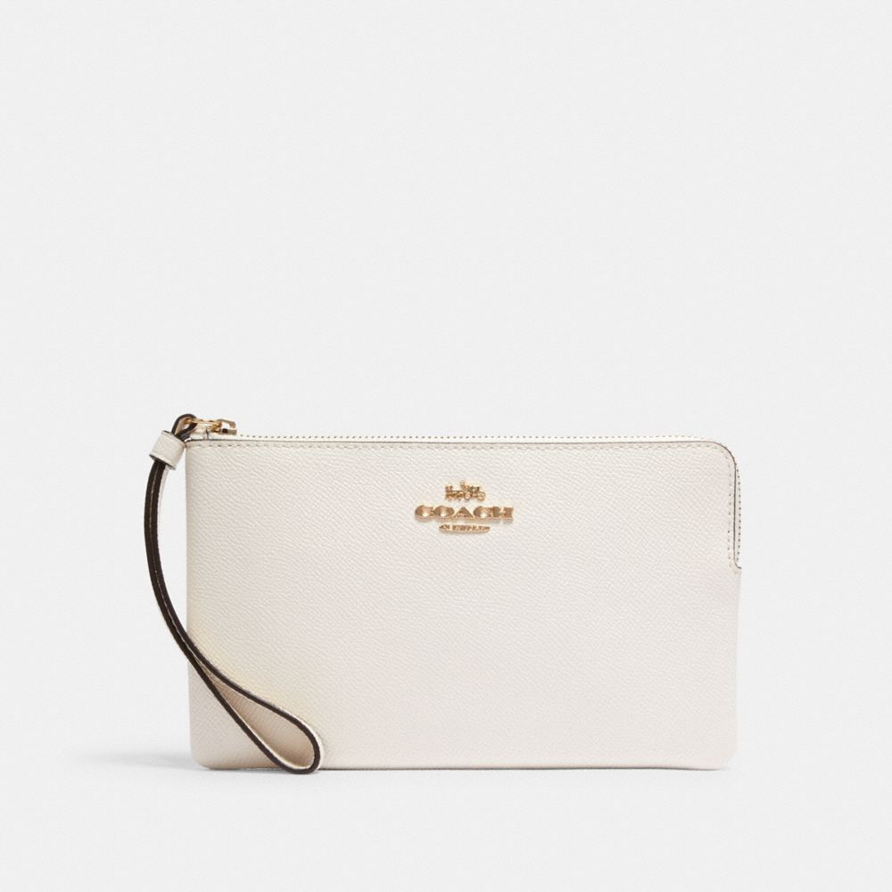 Large Corner Zip Wristlet Crossgrain Leather-Gold-Chalk Crossgrain Leather-Gold-Chalk