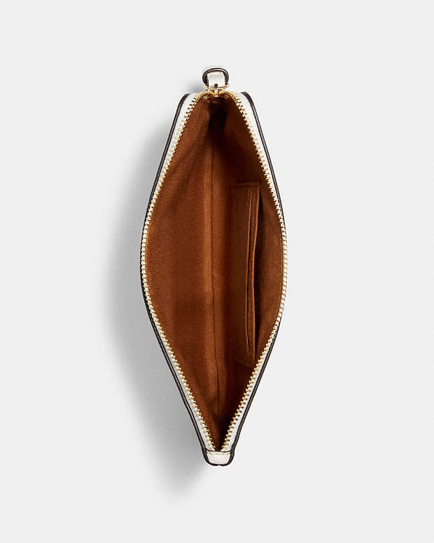 Large Corner Zip Wristlet Crossgrain Leather-Gold-Chalk Crossgrain Leather-Gold-Chalk
