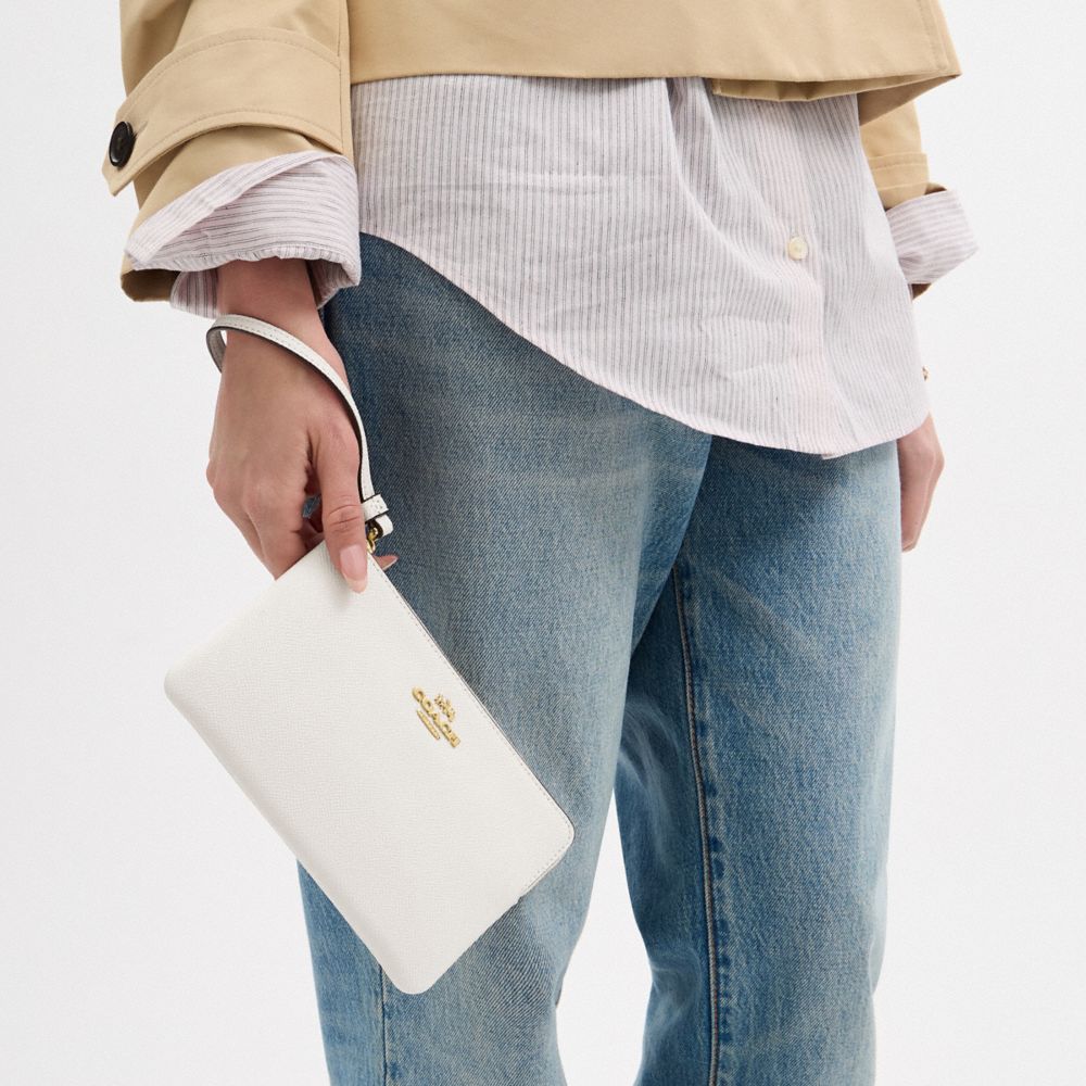 Large Corner Zip Wristlet Crossgrain Leather-Gold-Chalk Crossgrain Leather-Gold-Chalk