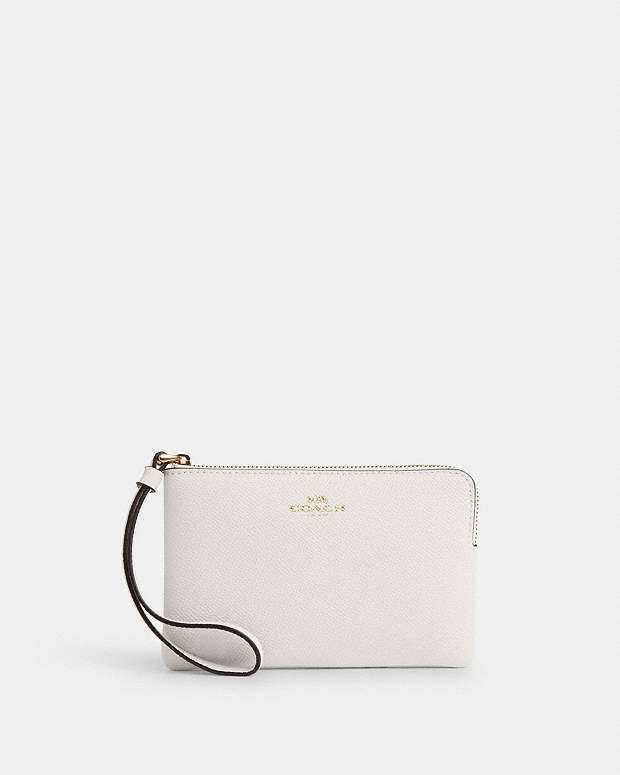 Corner Zip Wristlet Crossgrain Leather-Gold-Chalk Crossgrain Leather-Gold-Chalk