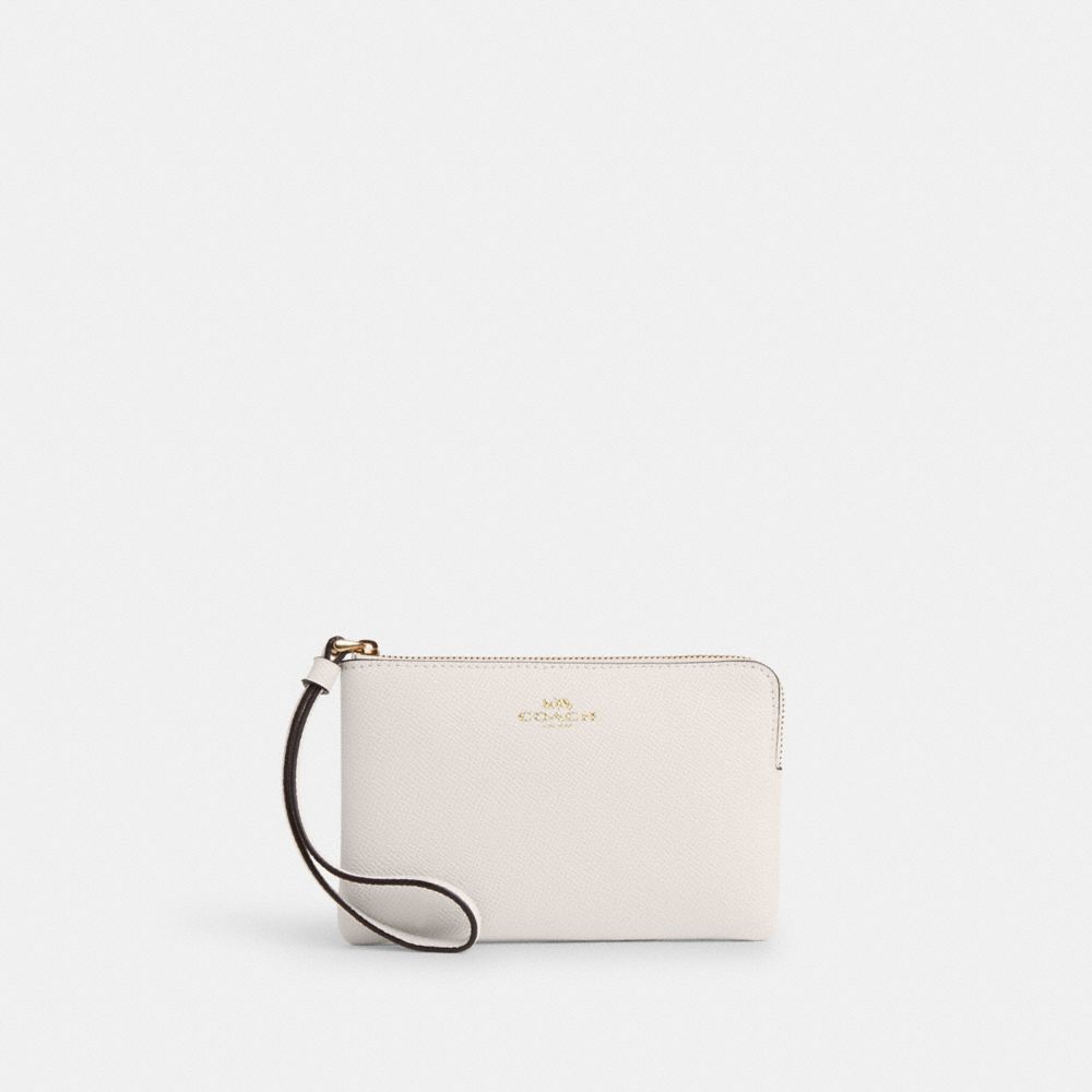 Corner Zip Wristlet Crossgrain Leather-Gold-Chalk Crossgrain Leather-Gold-Chalk