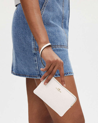Corner Zip Wristlet Crossgrain Leather-Gold-Chalk Crossgrain Leather-Gold-Chalk