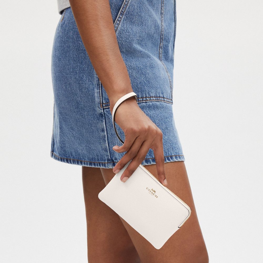 Corner Zip Wristlet Crossgrain Leather-Gold-Chalk Crossgrain Leather-Gold-Chalk
