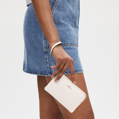 Coach Corner Zip Wristlet Gold Chalk