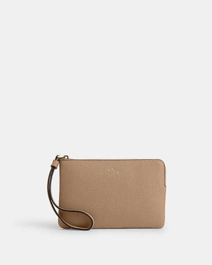 Corner Zip Wristlet Crossgrain Leather-Gold-Taupe Crossgrain Leather-Gold-Taupe