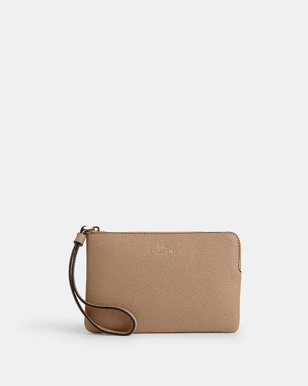 Corner Zip Wristlet Crossgrain Leather-Gold-Taupe Crossgrain Leather-Gold-Taupe