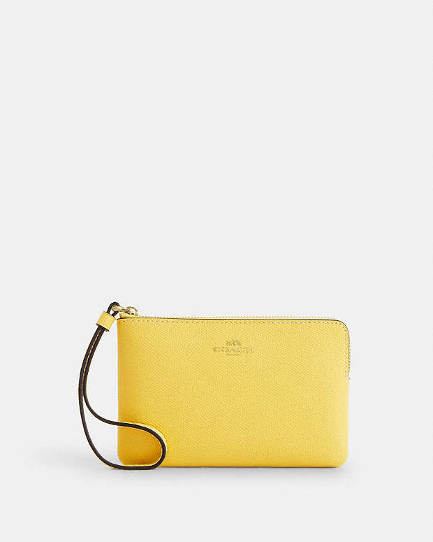 Corner Zip Wristlet Crossgrain Leather-Gold-Yellow Crossgrain Leather-Gold-Yellow