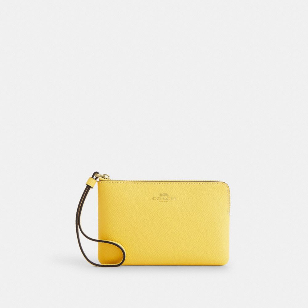 Corner Zip Wristlet Crossgrain Leather-Gold-Yellow Crossgrain Leather-Gold-Yellow