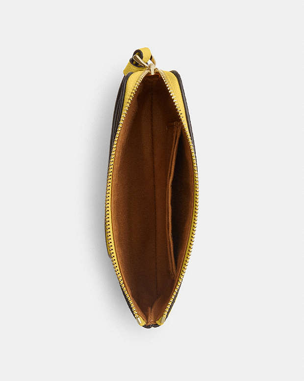 Corner Zip Wristlet Crossgrain Leather-Gold-Yellow Crossgrain Leather-Gold-Yellow