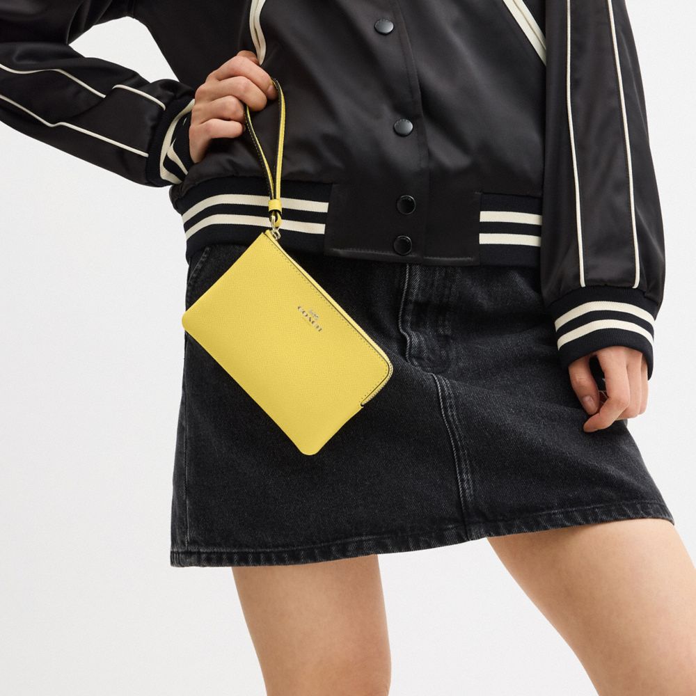 Corner Zip Wristlet Crossgrain Leather-Gold-Yellow Crossgrain Leather-Gold-Yellow