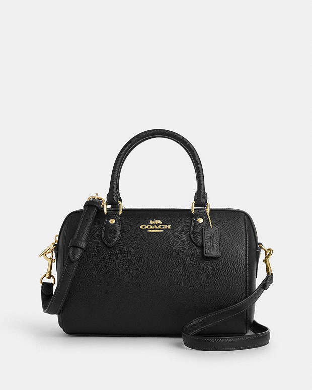 Rowan Satchel Bag Crossgrain Leather-Gold-Black Crossgrain Leather-Gold-Black