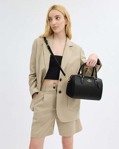 Rowan Satchel Bag Crossgrain Leather-Gold-Black Crossgrain Leather-Gold-Black