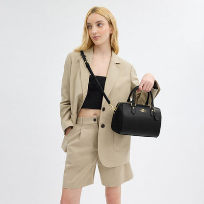 Coach Rowan Satchel Bag Gold Black