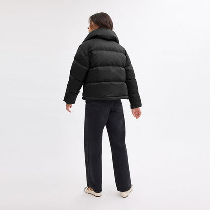 Coach Signature Jacquard Short Puffer In Recycled Polyamide Black