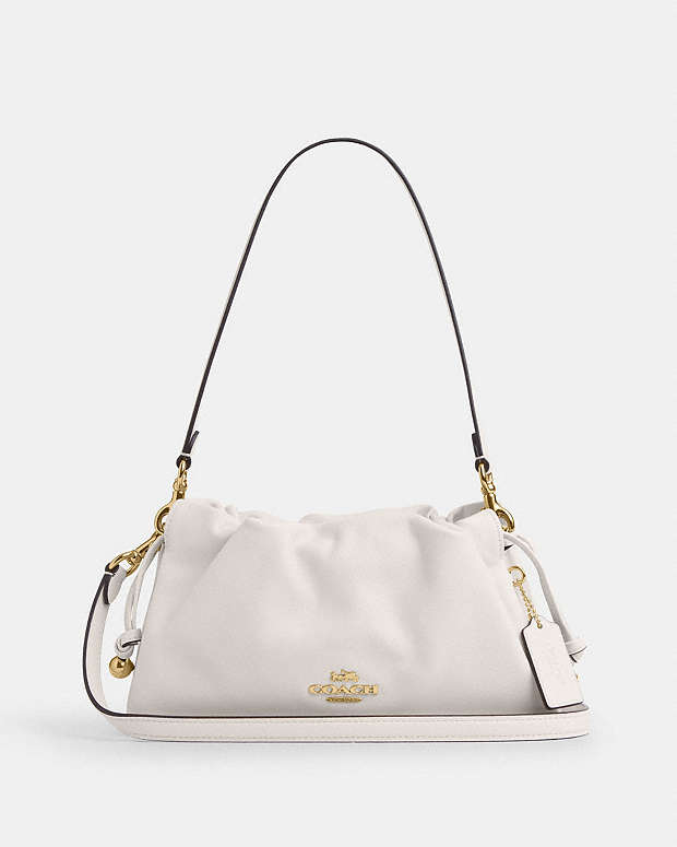 Faye Shoulder Bag With Ruching Smooth Leather-Gold-Chalk Smooth Leather-Gold-Chalk