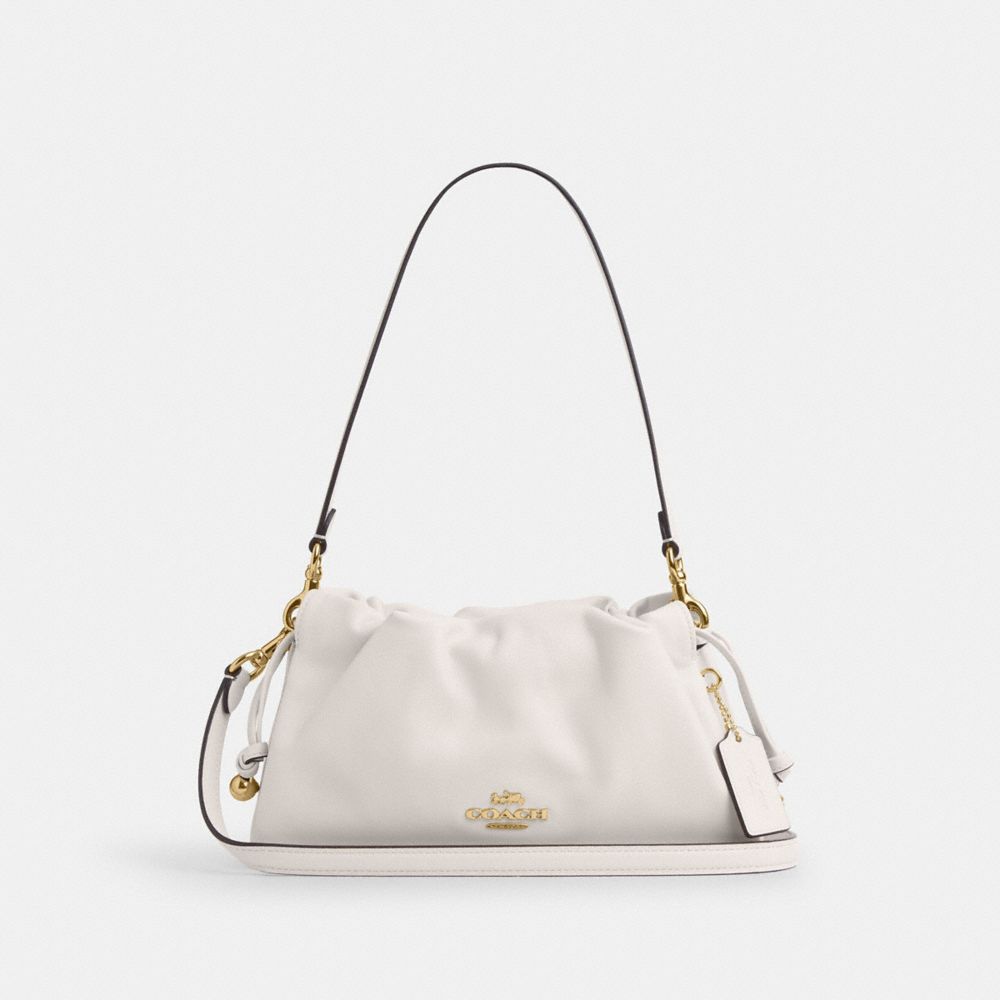 Faye Shoulder Bag With Ruching Smooth Leather-Gold-Chalk Smooth Leather-Gold-Chalk