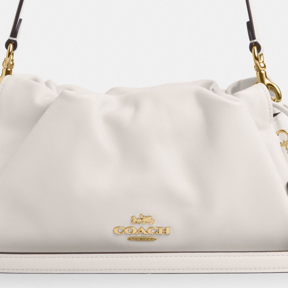Faye Shoulder Bag With Ruching Smooth Leather-Gold-Chalk Smooth Leather-Gold-Chalk
