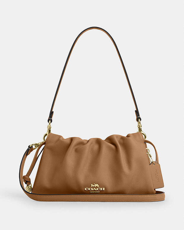 Faye Shoulder Bag With Ruching Smooth Leather-Im-Honey Brown Smooth Leather-Im-Honey Brown