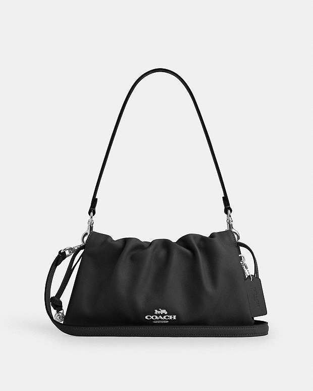Faye Shoulder Bag With Ruching Smooth Leather-Silver-Black Smooth Leather-Silver-Black