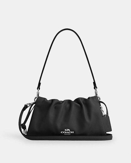 Faye Shoulder Bag With Ruching Smooth Leather-Silver-Black Smooth Leather-Silver-Black