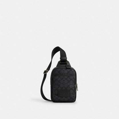 Coach Racer Sling Pack In Signature Canvas Gunmetal Charcoal Black