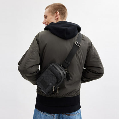 Coach Racer Sling Pack In Signature Canvas Gunmetal Charcoal Black
