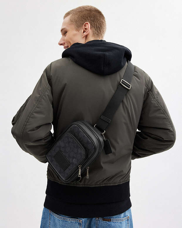 Racer Sling Pack In Signature Canvas Signature Canvas-Gunmetal-Charcoal-Black Signature Canvas-Gunmetal-Charcoal-Black