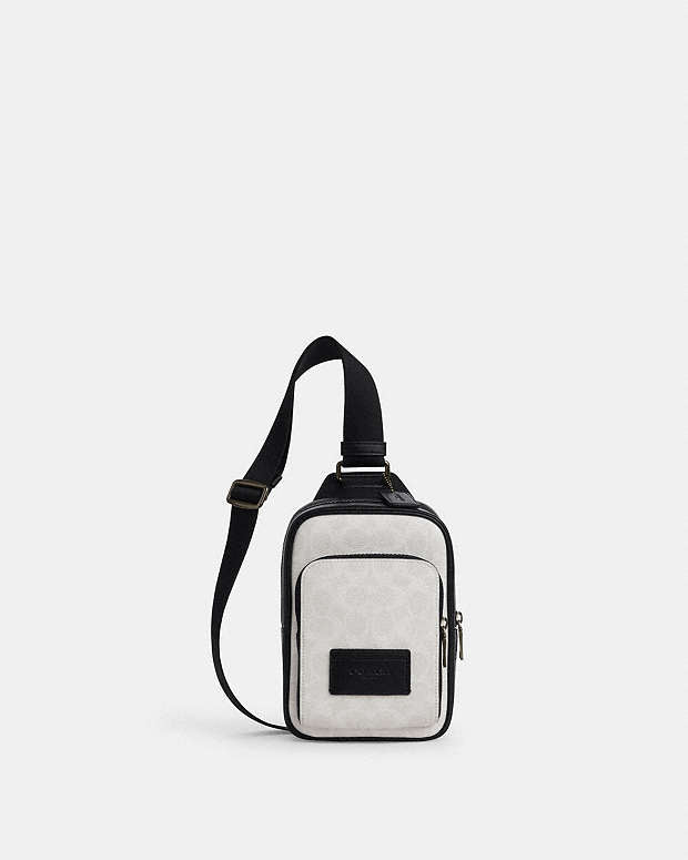Racer Sling Pack In Signature Canvas Signature Canvas-Gunmetal-Chalk-Black Signature Canvas-Gunmetal-Chalk-Black