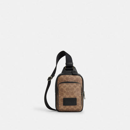 Coach Racer Sling Pack In Signature Canvas Gunmetal Tan Black
